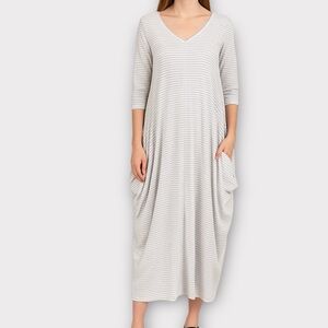 Elizabeth Marcel Women’s Maxi Midi Dress Striped Lagenlook Designer Cottagecore